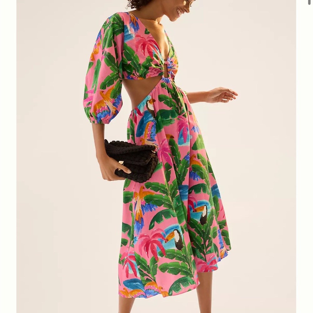 Farm Rio Tropical Print Pink Dress